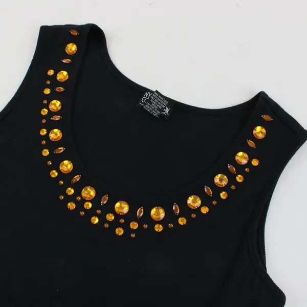NY Collection Women's Black Tank Top Yellow Rhinestone Bedazzled 2X
