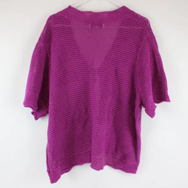 Sag Harbor Women's Knit Short Sleeve Cardigan Fuchsia Purple 2X