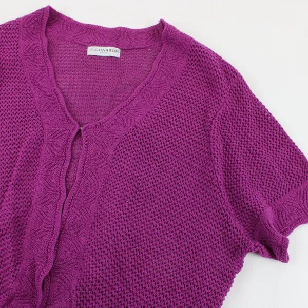 Sag Harbor Women's Knit Short Sleeve Cardigan Fuchsia Purple 2X