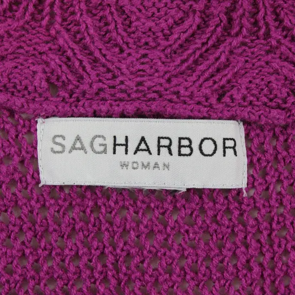 Sag Harbor Women's Knit Short Sleeve Cardigan Fuchsia Purple 2X