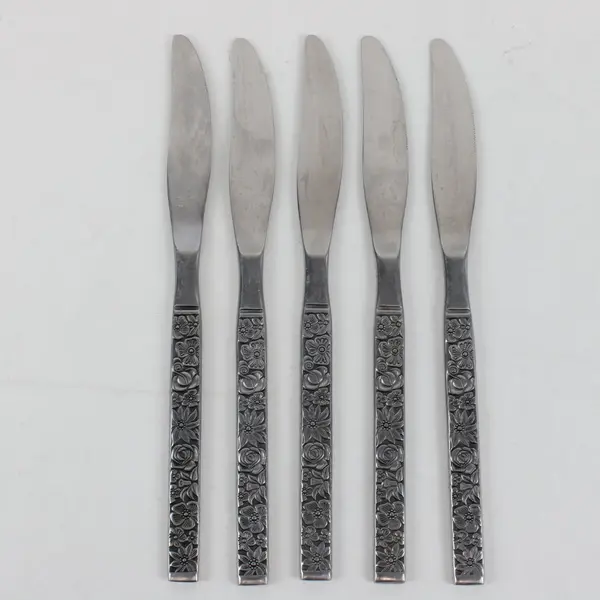 Set of 5 Stainless Steel Table Knives Ornate Floral Handles Stainless Korea