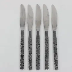 Set of 5 Stainless Steel Table Knives Ornate Floral Handles Stainless Korea