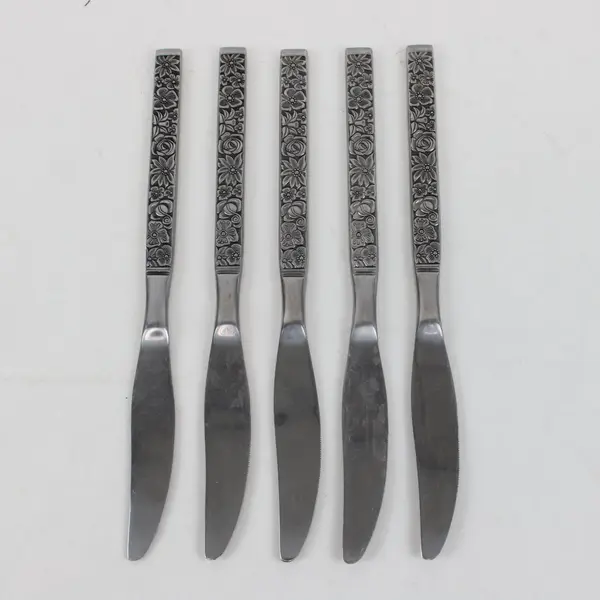 Set of 5 Stainless Steel Table Knives Ornate Floral Handles Stainless Korea
