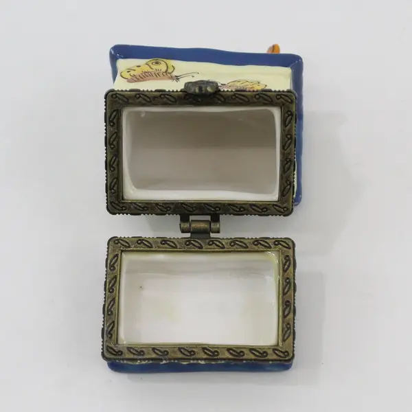 Small Blue And Yellow Ceramic Birdhouse Trinket Box 