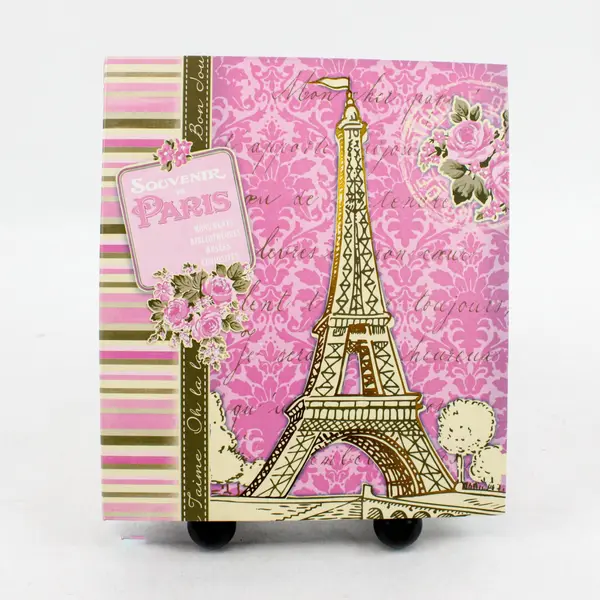 Paris Souvenir Photo Album Scrapbook Pink Eiffel Tower 6x4 Used