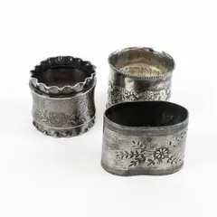 Lot of 3 Vintage Victorian Style Engraved Silver Plated Napkin Rings