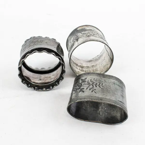 Lot of 3 Vintage Victorian Style Engraved Silver Plated Napkin Rings