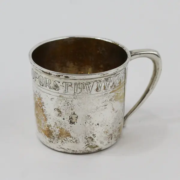 Vintage Silver Plated Child's Cup Alphabet Band Collectible