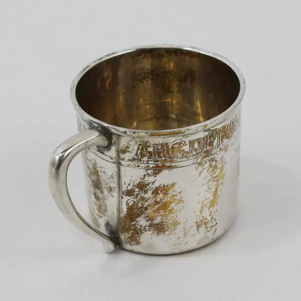 Vintage Silver Plated Child's Cup Alphabet Band Collectible