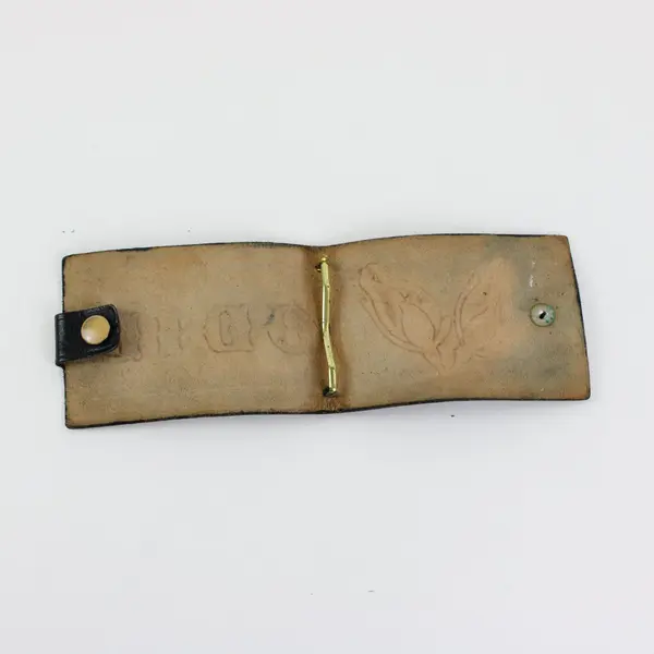 Vintage Black Leather Wallet Hand-Tooled Painted Red Rose Western