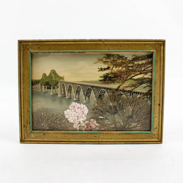 Vintage Oregon Coos Bay Bridge Art Print Made of Ocean Moss Mrs F.M. Arnold