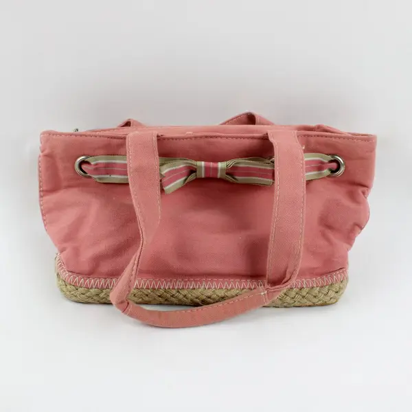 Pink & Beige Small Shoulder Bag Purse Bow Accent Pre-Owned
