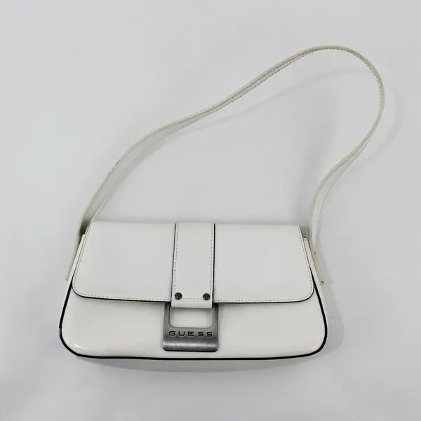 GUESS Small White Vinyl Shoulder Bag Handbag Purse FLAWED