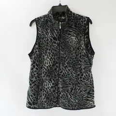 Lena Gray Women's Black Leopard Fleece Zip Vest Medium