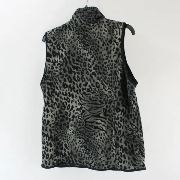 Lena Gray Women's Black Leopard Fleece Zip Vest Medium