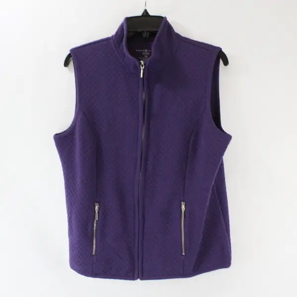 Karen Scott Women's Purple Quilted Zip Front Vest Size PM Lightweight