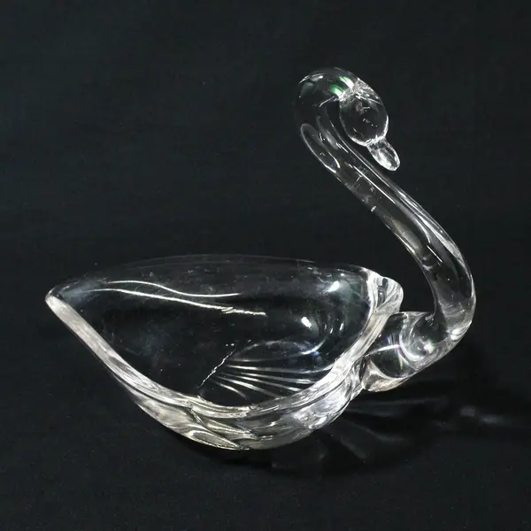 Vintage Clear Glass Swan Trinket Dish Jewelry Coin Key Holder 6 Inch