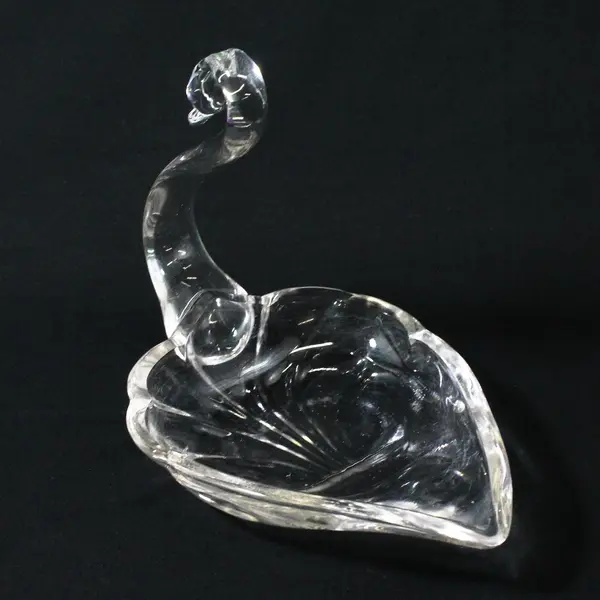 Vintage Clear Glass Swan Trinket Dish Jewelry Coin Key Holder 6 Inch