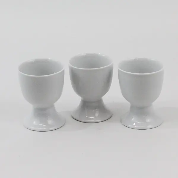 Set of 3 White Ceramic Egg Cups 2.5 Inch Soft Boiled Breakfast
