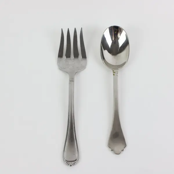 Set of 2 Stainless Utensils International Silver & Mikasa (Serving Fork + Spoon)