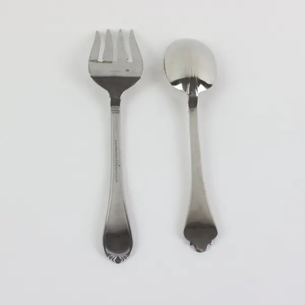 Set of 2 Stainless Utensils International Silver & Mikasa (Serving Fork + Spoon)