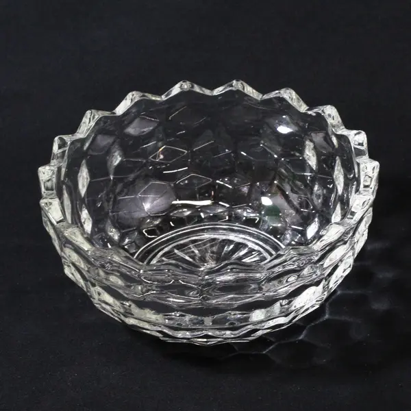 Vintage Clear Pressed Glass Cubist Bowl Sawtooth Rim 5.25 Inch