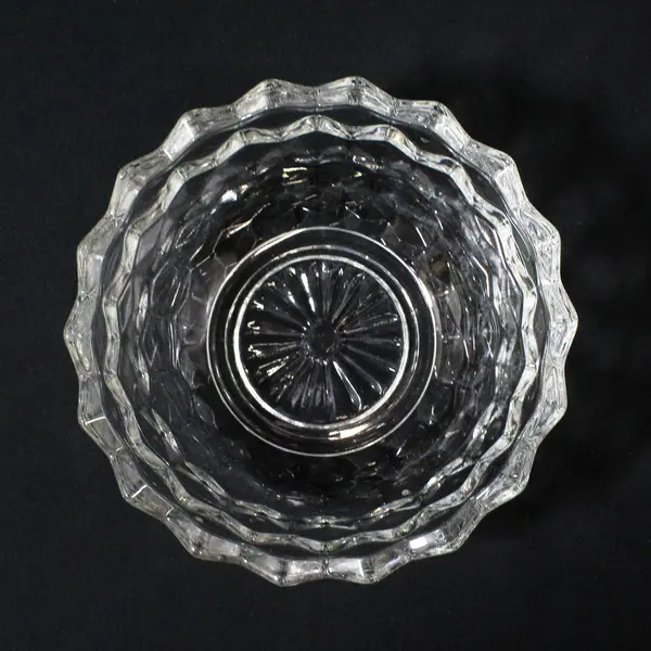 Vintage Clear Pressed Glass Cubist Bowl Sawtooth Rim 5.25 Inch