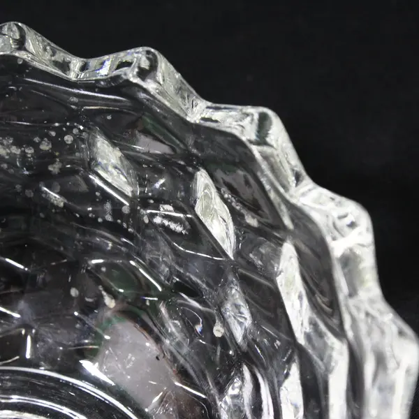 Vintage Clear Pressed Glass Cubist Bowl Sawtooth Rim 5.25 Inch