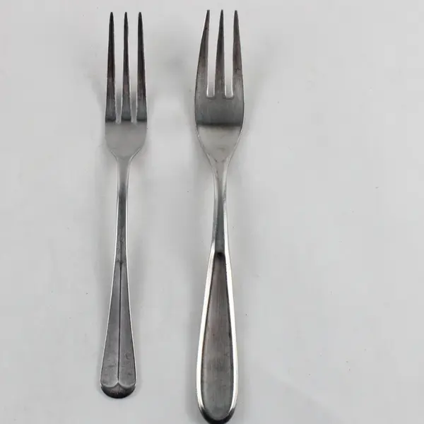 Set of 2 Mismatched Three-Pronged Stainless Steel Forks (Walco, Wesley Forge)