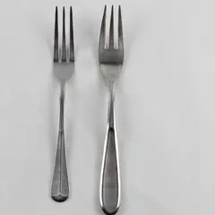 Set of 2 Mismatched Three-Pronged Stainless Steel Forks (Walco, Wesley Forge)