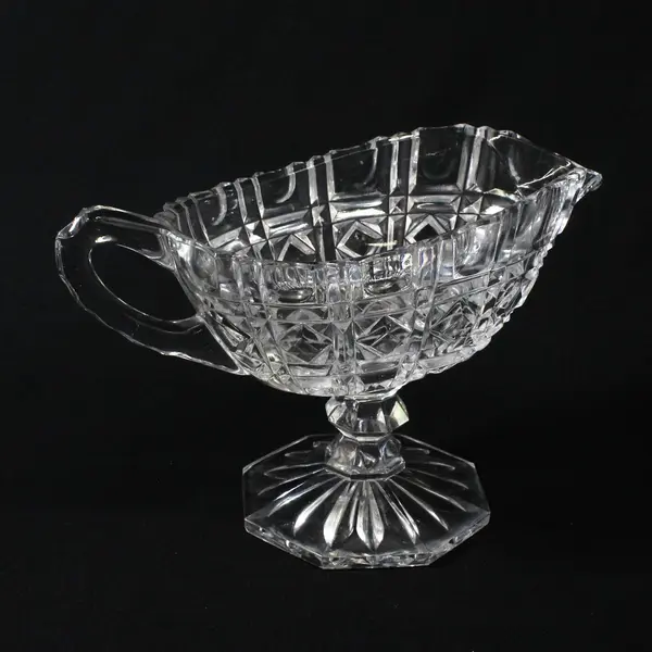 Vintage Clear Glass Gravy Boat Pedestal Base 5 Inch Sauce Server