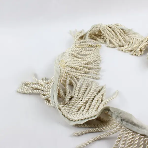 Lot of 3 Ivory Twisted Cord Fringe Trim Knitted Tops 72in Craft