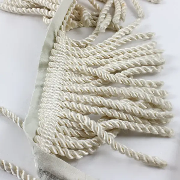 Lot of 3 Ivory Twisted Cord Fringe Trim Knitted Tops 72in Craft