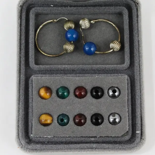 Vintage Interchangeable Bead Hoop Earrings Set Original Box 5 Pairs