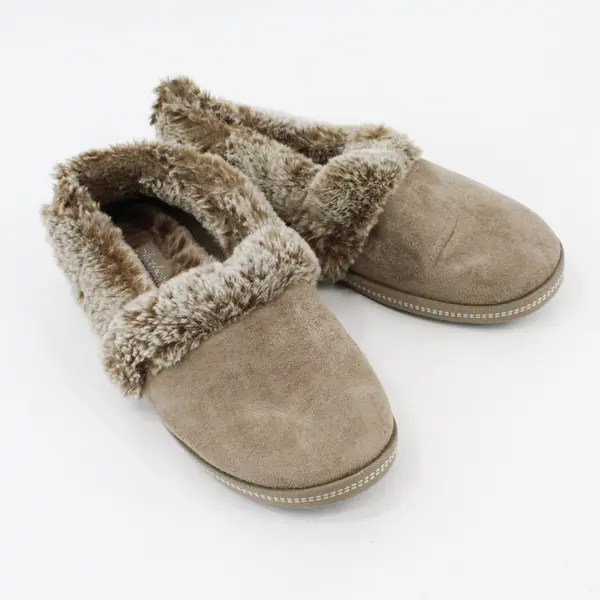 Skechers Women's Taupe Faux Suede Faux Fur Slippers Size 8