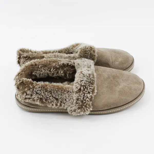 Skechers Women's Taupe Faux Suede Faux Fur Slippers Size 8