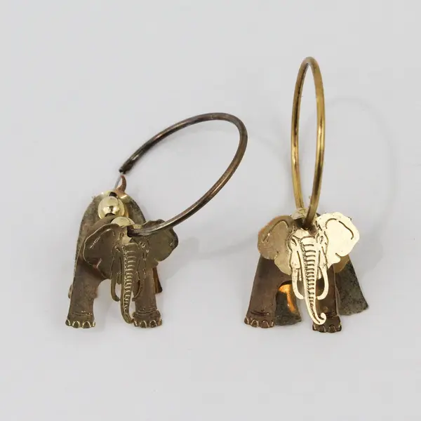 Nordstrom Pair Vintage-Style Articulated Elephant Hoop Earrings Gold-Tone w/Box