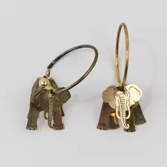 Nordstrom Pair Vintage-Style Articulated Elephant Hoop Earrings Gold-Tone w/Box
