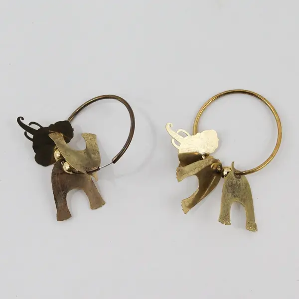 Nordstrom Pair Vintage-Style Articulated Elephant Hoop Earrings Gold-Tone w/Box