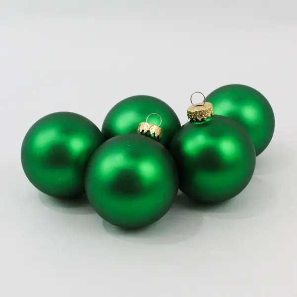 Lot of 5 Matte Green Glass Christmas Ball Ornaments 3in Gold-Tone Caps