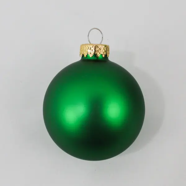 Lot of 5 Matte Green Glass Christmas Ball Ornaments 3in Gold-Tone Caps