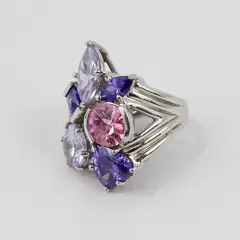 Size 5 Lab-Created Amethyst Tanzanite Topaz Sterling Silver Cocktail Ring