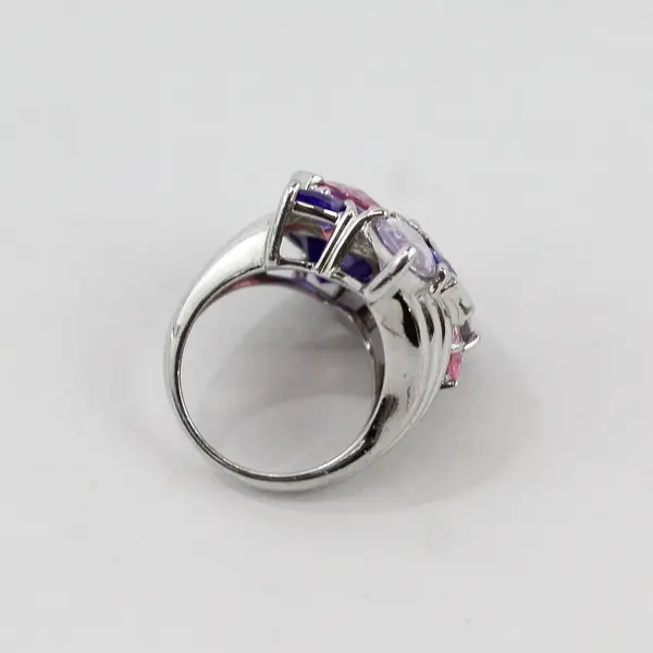 Size 5 Lab-Created Amethyst Tanzanite Topaz Sterling Silver Cocktail Ring