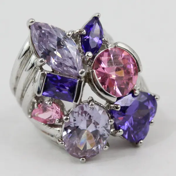Size 5 Lab-Created Amethyst Tanzanite Topaz Sterling Silver Cocktail Ring