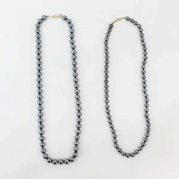 Lot of 2 Vintage Joan Rivers Steel Grey Pearlized Bead Necklaces 1990s