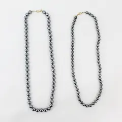 Lot of 2 Vintage Joan Rivers Steel Grey Pearlized Bead Necklaces 1990s