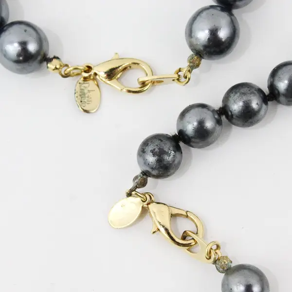 Lot of 2 Vintage Joan Rivers Steel Grey Pearlized Bead Necklaces 1990s