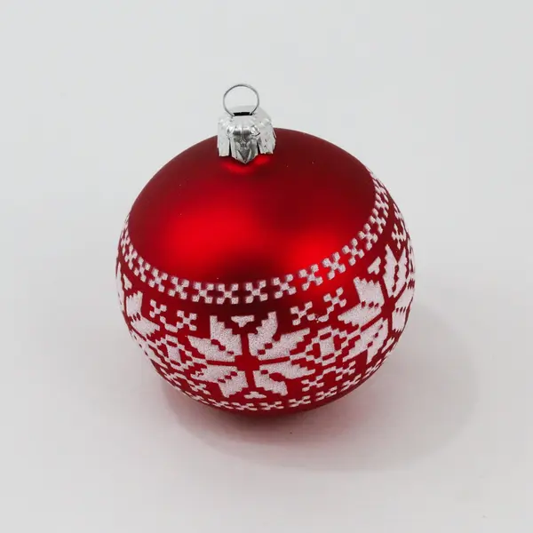 Matte Red 3.5" Glass Ornament White Glitter Nordic Snowflake & Sweater Design VG