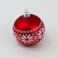 Matte Red 3.5" Glass Ornament White Glitter Nordic Snowflake & Sweater Design VG