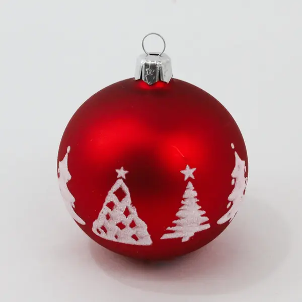 Vitbis Matte Red Blown Glass Ornament 3.25" White Glitter Christmas Tree Design
